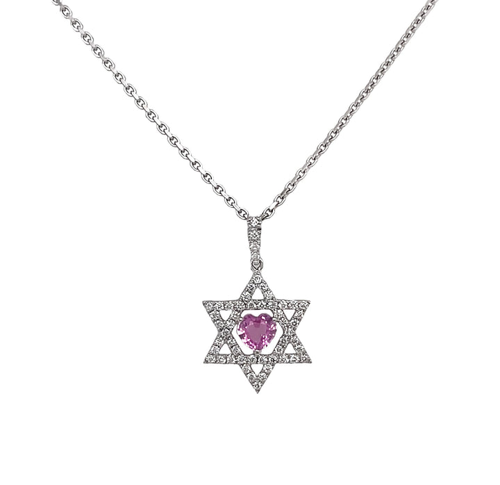 18Kt White Gold Diamond and Pink Sapphire Pendant