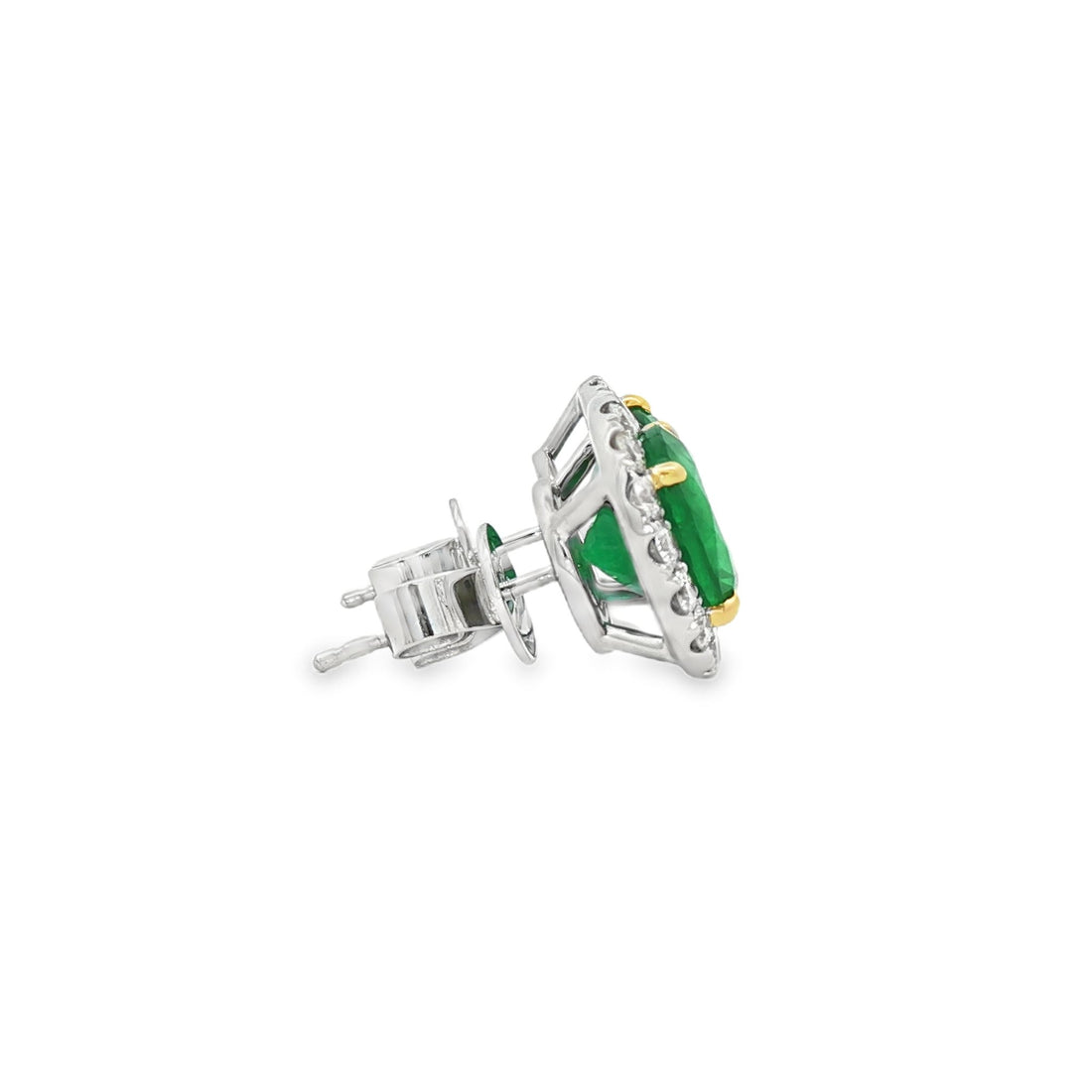 18kt White Gold Diamond And Green Emerald Earrings