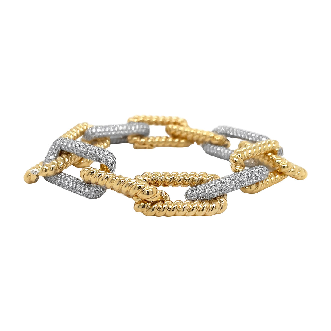 18kt Yellow And White Gold Diamond Link Bracelet.