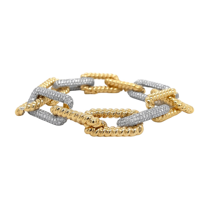 18kt Yellow And White Gold Diamond Link Bracelet.