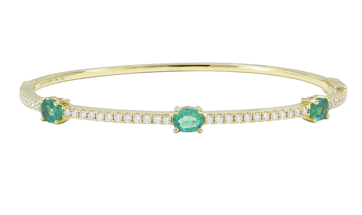 18kt Yellow Gold Diamond And Green Emerald Bangle