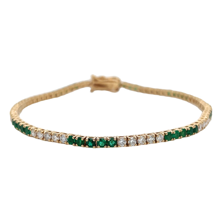 18kt Yellow Gold Diamond and Green Emerald Tennis Bracelet