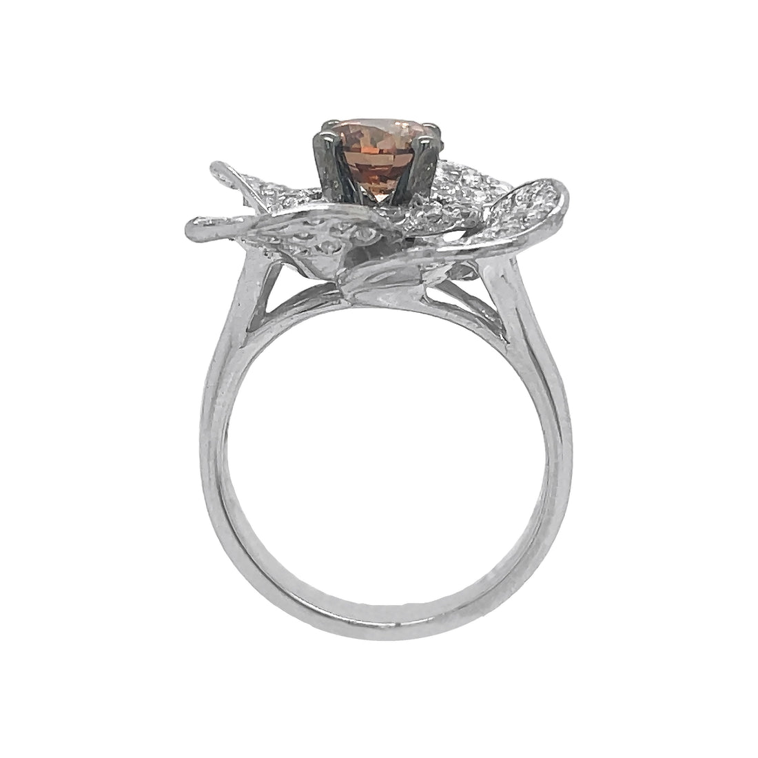 18kt White Gold Champagne Diamond Flower Ring