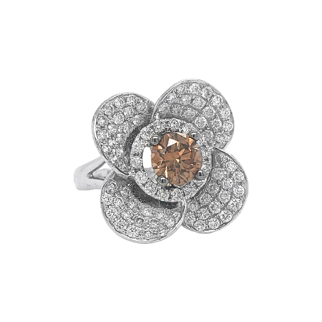 18kt White Gold Champagne Diamond Flower Ring