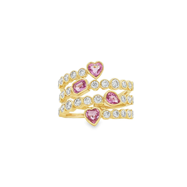 14kt Yellow Gold Diamond And Pink Sapphire Ring