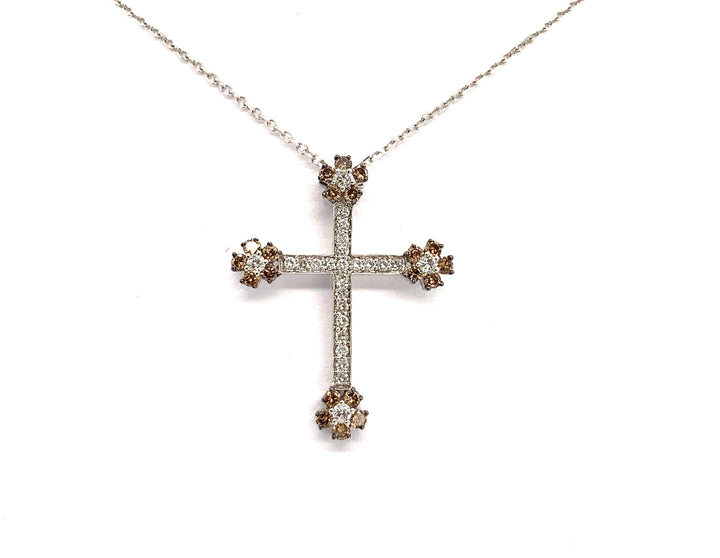 18kt White Gold Champagne Diamond Cross