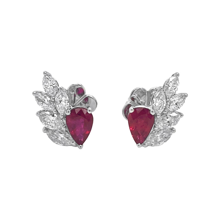 18kt White Gold Diamond And Ruby Earrings