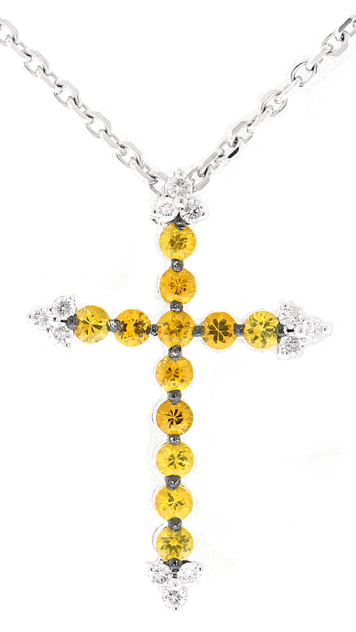 18kt White Gold Yellow Sapphire Cross Pendant