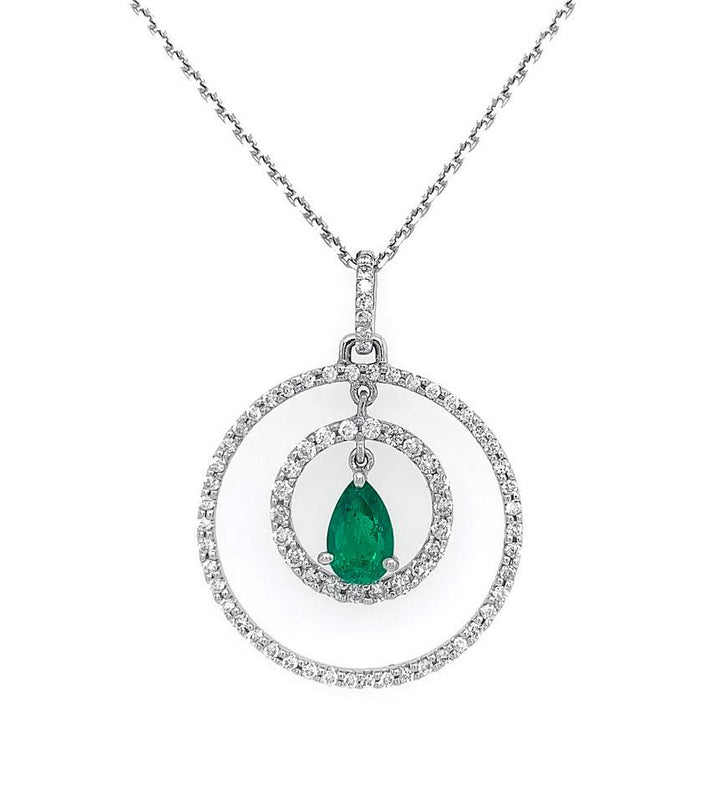 18kt White Gold Emerald and Diamond Pendant