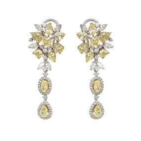 18kt White Gold Yellow Diamond Dangling Earrings