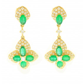 18kt yellow Gold Diamond And Emerald Earrings