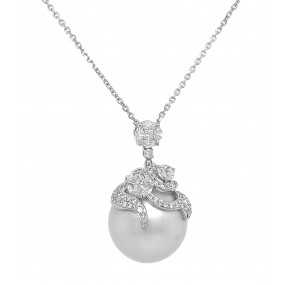 18kt White Gold Diamond and Pearl Pendant