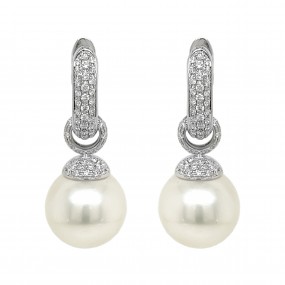18kt White Gold Diamond and Pearl Earrings