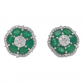 18kt White Gold Diamond and Emerald Earrings