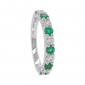 18kt White Gold Diamond and Emerald Band
