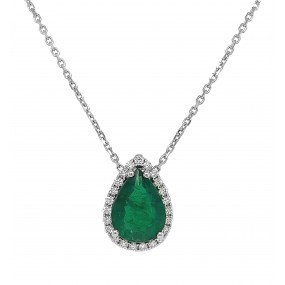 18kt White Gold Diamond and Emerald Pendant