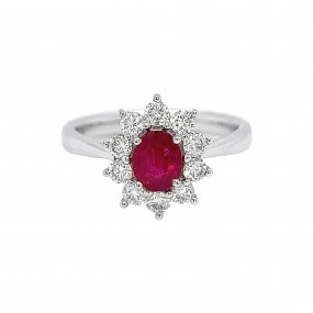 18kt White Gold Diamond And Ruby Ring