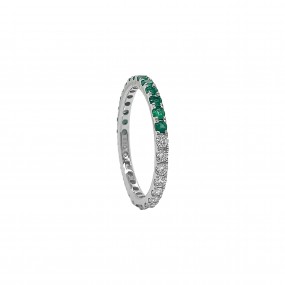 18kt White Gold Diamond and Emerald Band
