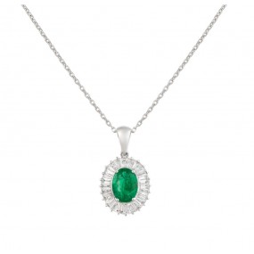 18kt White Gold Diamond and Emerald Pendant